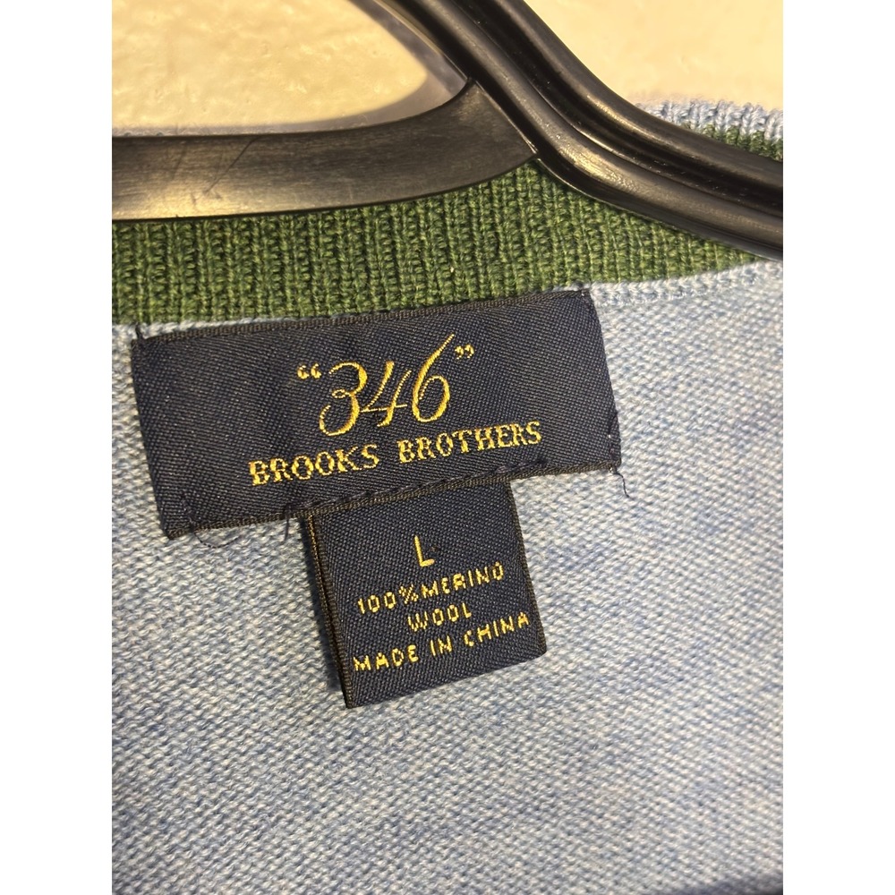 Brooks Brothers 346 Mens Merino Wool Argyle V-Neck Sweater Blue Black Green L - Picture 2 of 4